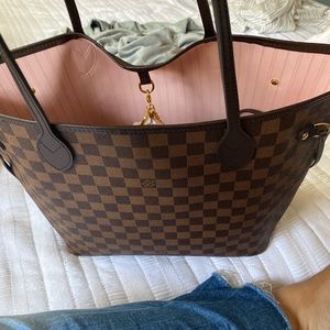 Louis Vuitton Neverfull Mm Rose Ballerine Brown Damier Ébène Canvas and Calfskin